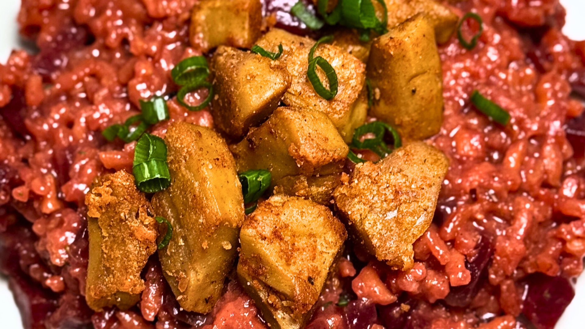 Rote-Bete-Risotto mit knusprigen Chunks