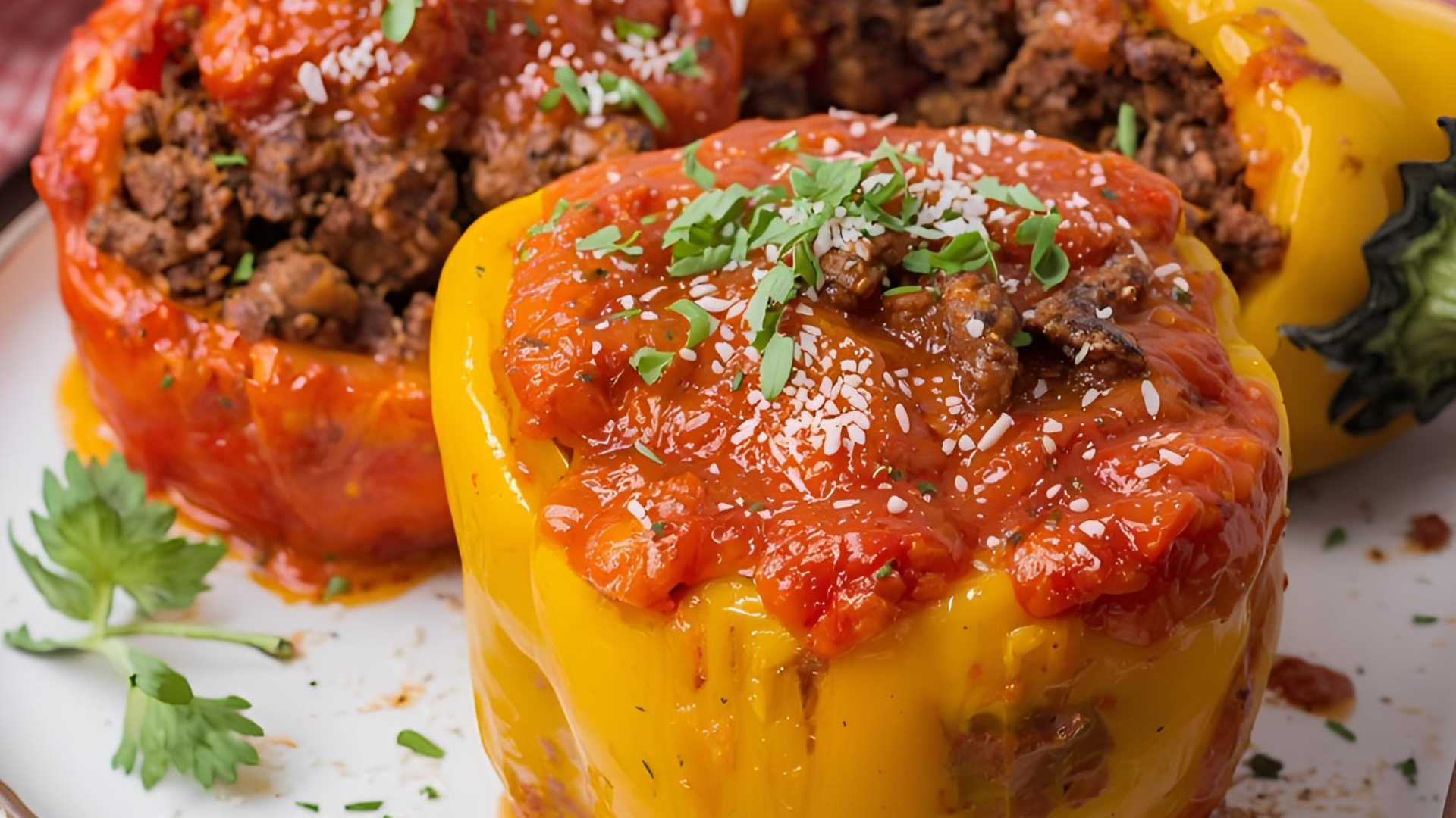 Gefüllte Paprika mit pflanzl. Hack
