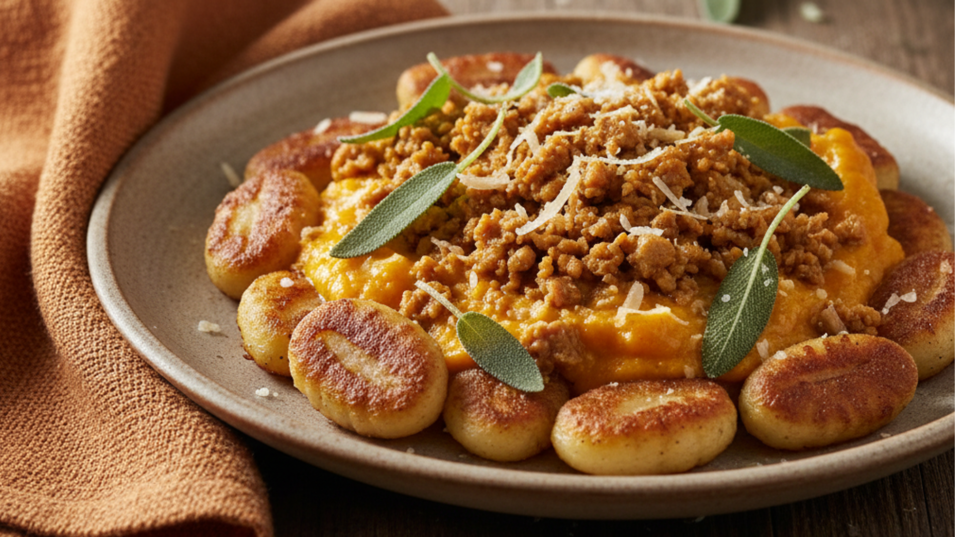 Pumpkin-Sugo mit knusprigen Gnocchi