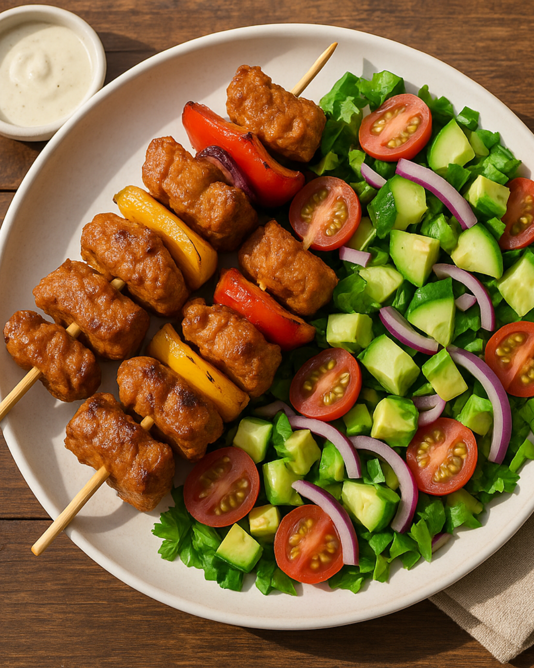 BBQ-Spieße mit Avocado-Salat
