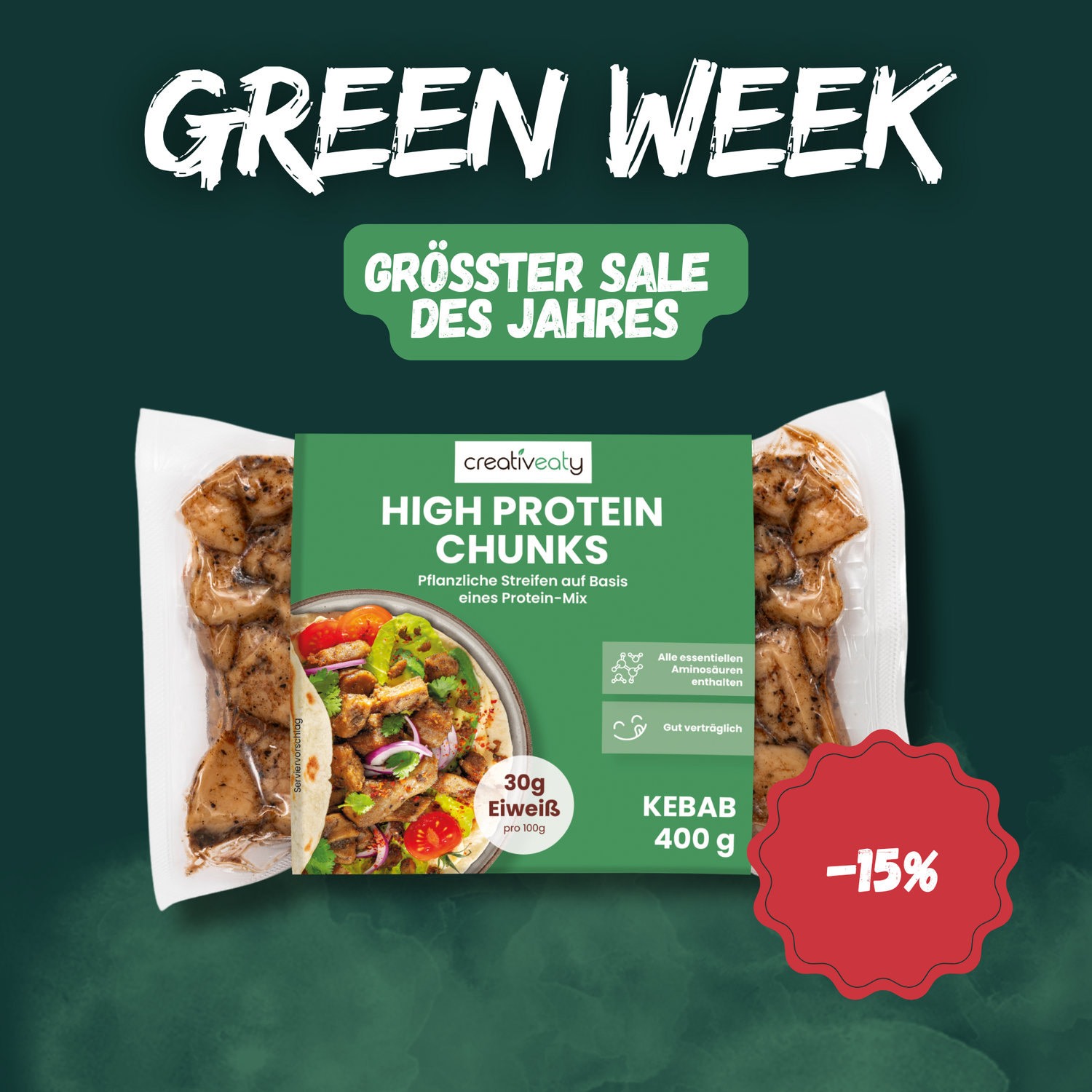 Greenweek-Sale: PROTEIN CHUNKS - KEBAB (400g)